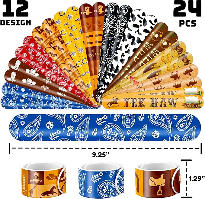 72PCS Cowboy Party Favors for Kids - 24 Slap Bracelets & 48 Pre-Cut Temporary Tattoos, Western Rodeo Birthday Party Supplies, Goodie Bag Fillers, Decorations for Boys & Girls
