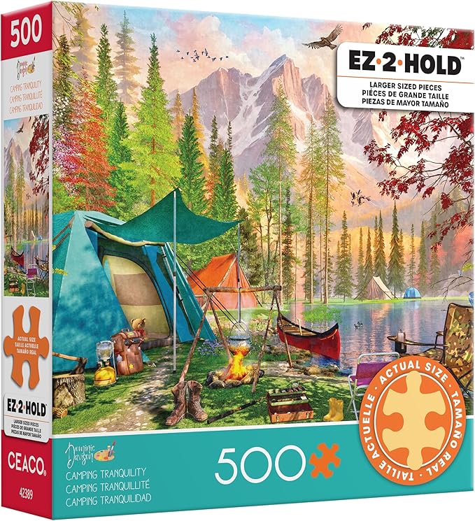 Ceaco - EZ 2 Hold - Dominic Davison - Camping Tranquility - 500 Piece Puzzle for Adults - Challenging and Perfect for Game Nights - Finished Puzzle Size 21.25 x 15