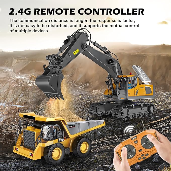 Remote Control Excavator Toy for Boys 6-11 yrs Old,11-Channel RC Excavator Toy,with Metal Shovel,2.4Ghz RC Construction Vehicle,Ideal Gifts for Kids on