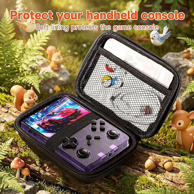 R40 Retro Handheld Game Console with Storage Case - Open Source System,3.5" IPS Screen, 18,000+ Classic Games, 128G TF Card, 3000mAh Battery, Portable Gaming Player for Travel, Purple