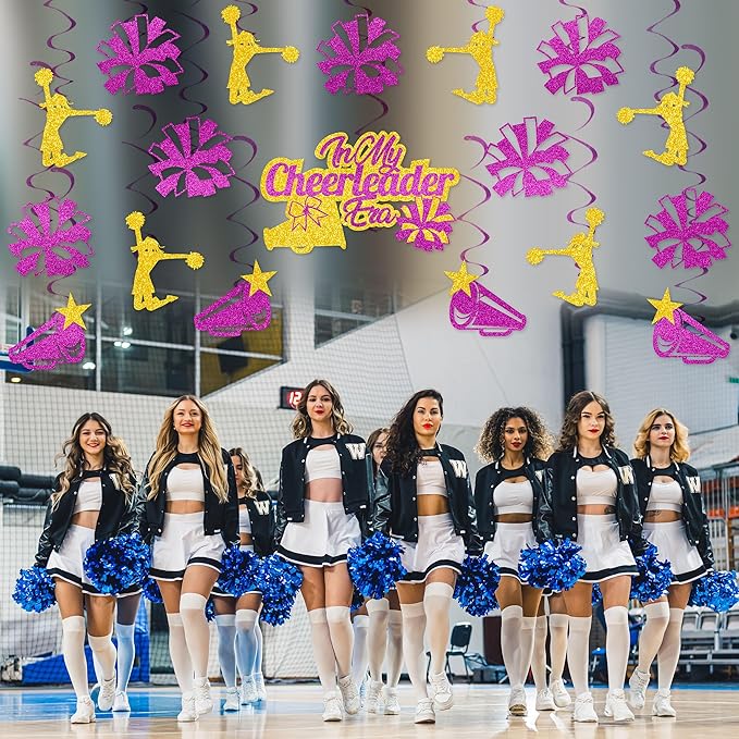 36pcs in My Cheerleader Era Hanging Swirl Decorations - Glitter Cheerleader Birthday Party Decoration for Wall Décor Gifts for Cheerleaders Cheer Team Theme Birthday Party Supplies