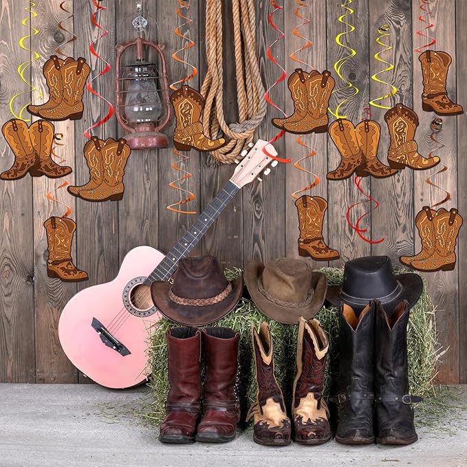 58 PCS Cowboy Party Decorations West Cowboy Themed Party Hanging Swirls Wild Western Cowboys Boot Hanging Decorations for Cowboy's Birthday Decor Country Themed Decor Baby Shower