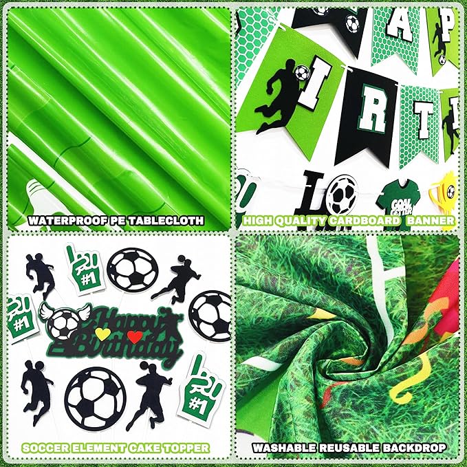 Soccer Birthday Party Decorations 87Pcs Soccer Birthday Party Supplies Including Tablecloth Backdrop Banner Cake Topper Latex Balloons Foil Balloons Decorations Kit