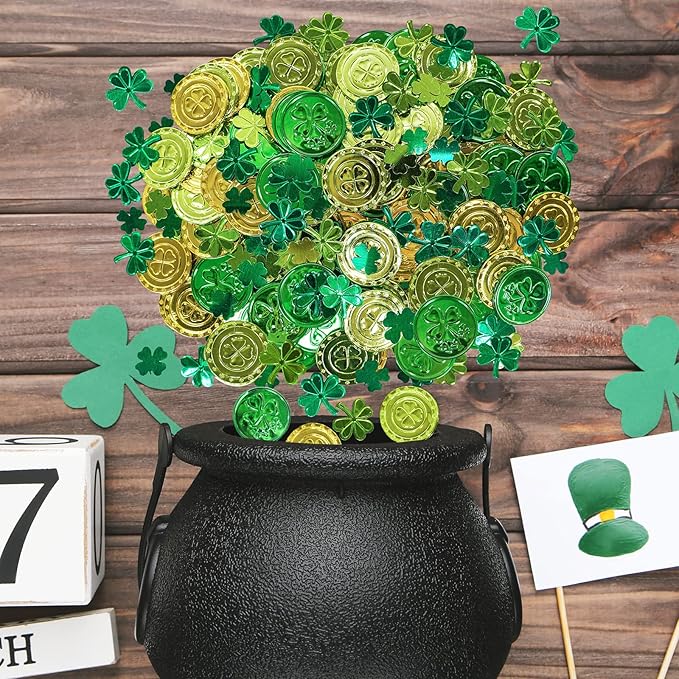 Winlyn Bulk St. Patrick's Day Novelty Jewelry Assortment St. Pat's Party Favors Supplies Shamrock Necklace Coins Head Bopper Bracelet Tattoo Mustaches Accessories for St. Patty's Day Irish Party Decor