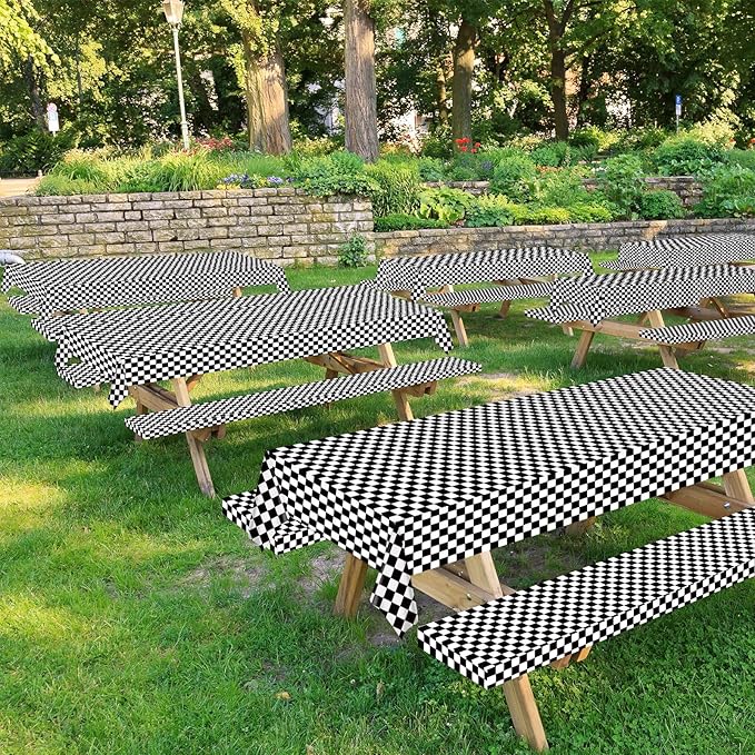 Black and White Checkered Tablecloth Roll 52 in x 100 Ft Black Checkered Party Supplies Race Car Party Tablecloth for Indoor Outdoor Family Banquet Picnic Camping Parties Celebrations (Plastic
