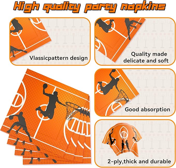 120 Pcs Basketball Party Supplies Bundle Paper Plates Napkins Forks Basketballs Party Birthday Decorations For Kids Serves 30