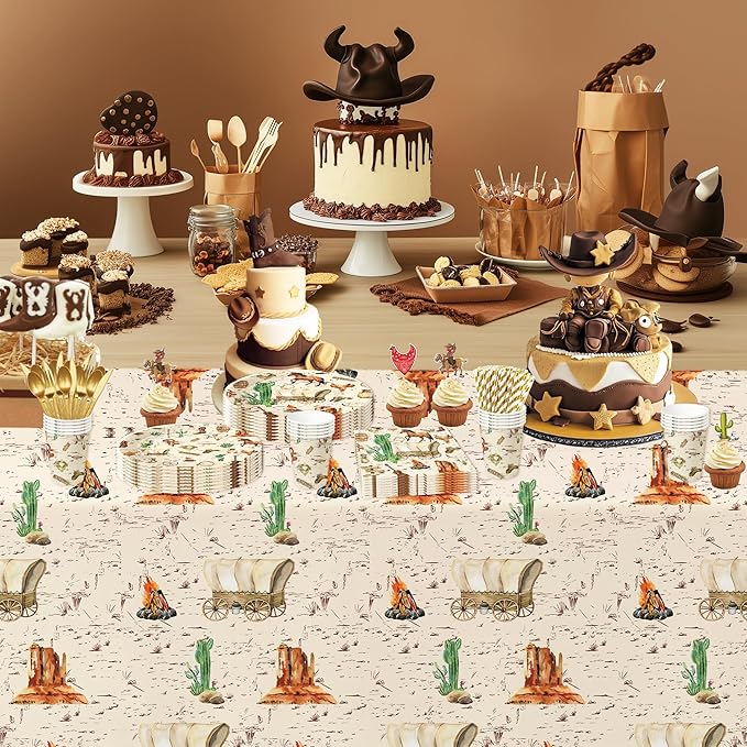 Western Cowboy Party Decorations Tableware For Birthday & Baby Shower - Wild West Party Supplies, Plate, Cup, Napkin, Tablecloth, Cutlery, Straw, Rodeo Party Decorations Dinnerware | Serve 24