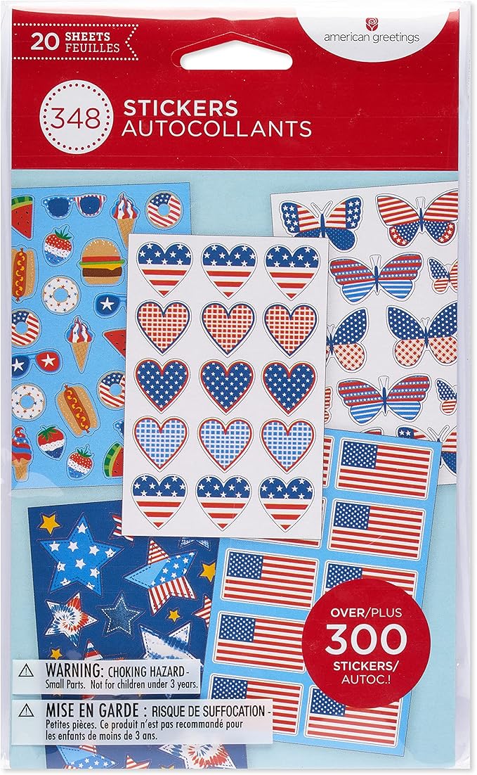 American Greetings Patriotic Stickers, American Flag and Summer Treats (20-Count)