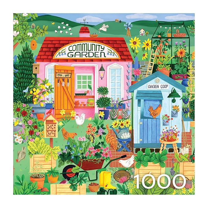RoseArt - Hobby Haven - Community Garden - 1000 Piece Jigsaw Puzzle, Vibrant Garden Puzzle for Adults