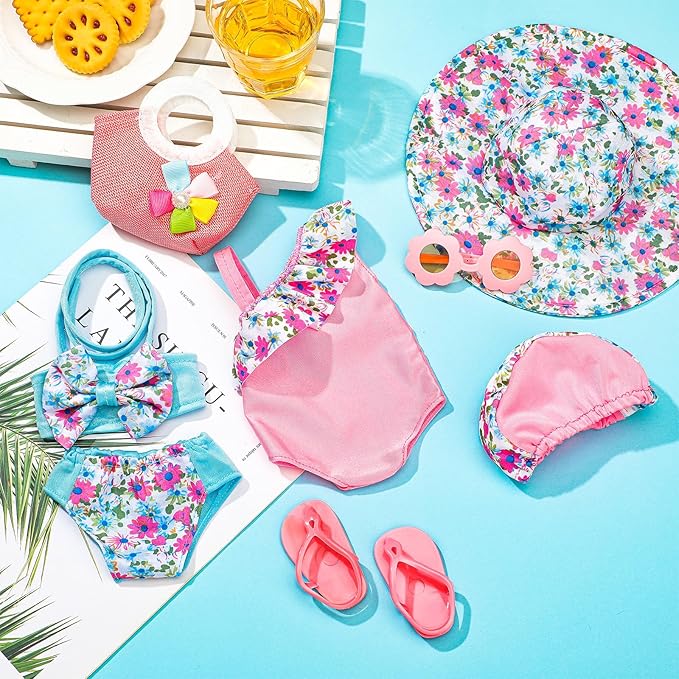 Kajaia 8 Pcs Doll Clothes 18 Inch Doll Clothes and Accessories Dress Flip Flops Hat Outfit Swimsuit Accessories for 18 Inch(Swimsuit)