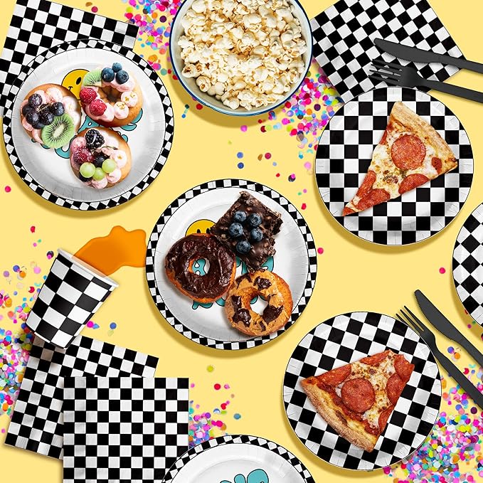 One Happy Dude Smiley Face 1st Birthday Party Supplies - 64 Piece Boys First Birthday Tableware Set Includes Large 9" Dinner Plates and 8" Dessert Paper Plates Napkins Cups - Kit for 16