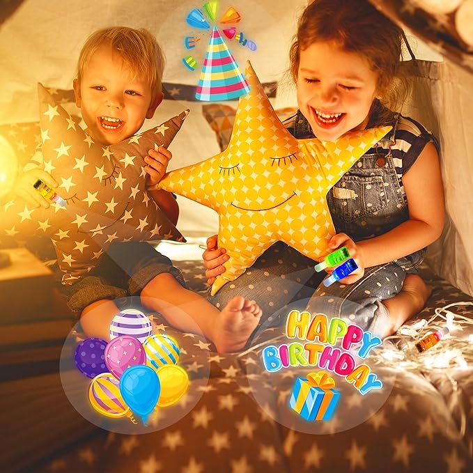 24PCS Happy Birthday Party Favors-LED Finger Lights：Glow-in-the-Dark Light-Up Toys Bulk for Kids,Colorful Birthday Theme Birthday Party Decorations Supplies,Goodie Bags, Classroom Prizes, Fun Gifts