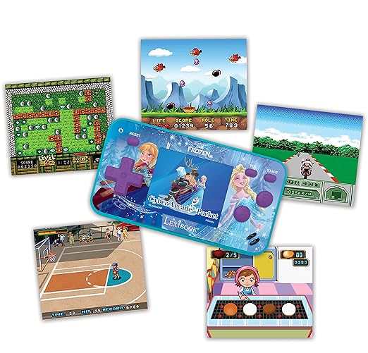 Lexibook Frozen Arcade Pocket Portable Gaming Console, 150 Games, LCD, Battery Operated, Purple / Blue, JL1895FZ