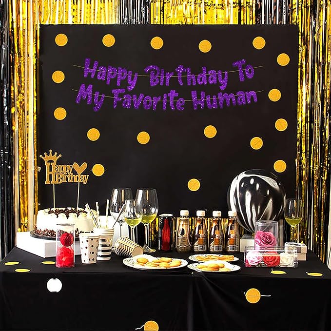 Pre-Strung Happy Birthday To My Favorite Human - Funny Birthday Purple Glitter Banner - Funny Birthday Decorations for Men and Women - Party Supplies and Gifts