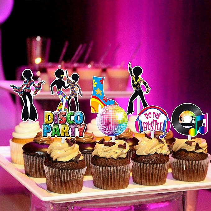 36pcs Disco Party Cupcake Toppers 70s 80s Disco Party Decoration Disco Dance Ball Cake Cupcake Picks for 1970s Saturday Night Disco Theme Birthday Party Supplies