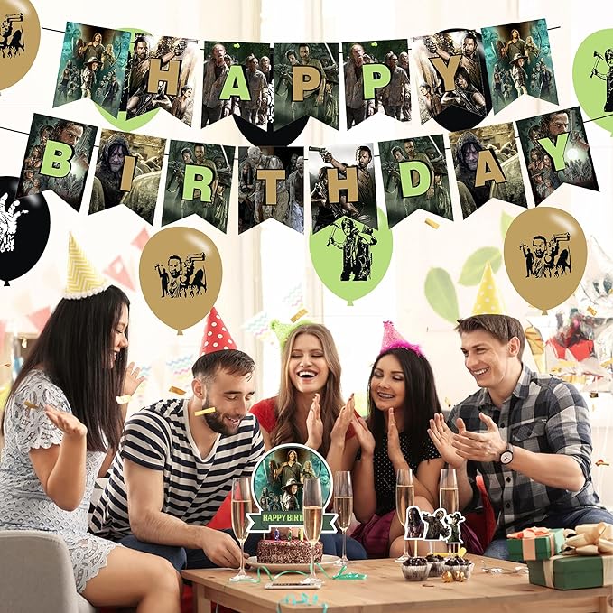 The Walking Dead Party Supplies - Birthday Decorations for TV Show Theme With Happy Birthday Banner, Cake Topper, Balloons, and Stickers