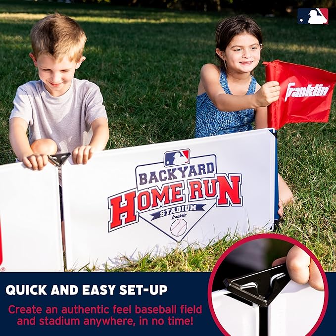 Franklin Sports MLB Kids Backyard Baseball Stadium - Kids Plastic Baseball Set with Home Run Walls, Bat, Plastic Balls + Throw Down Bases - 14' Fence for Backyard Diamond