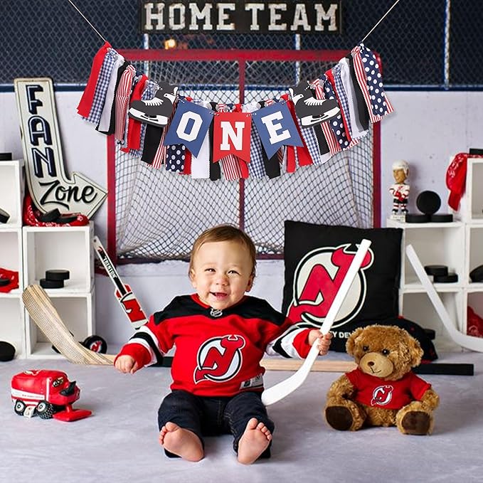 Hockey 1st Birthday High Chair Banner - Hockey Skate Party Banner, Ice Hockey First Birthday Decoration, Match Theme Party Supplies, Sports Birthdays Cake Smash Photo Props