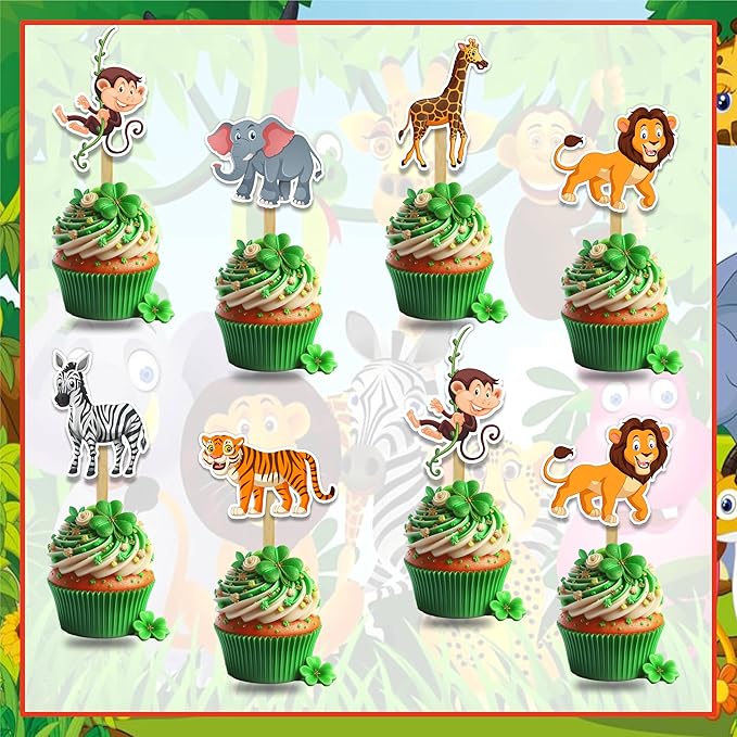 Jugle Safari Cupcake Topper – Animal-Themed Decorative Party Picks for Birthday Cupcakes, Dessert Tables, Nature-Inspired Celebrations, Event Styling, Themed Parties, and Special Occasion Decorations