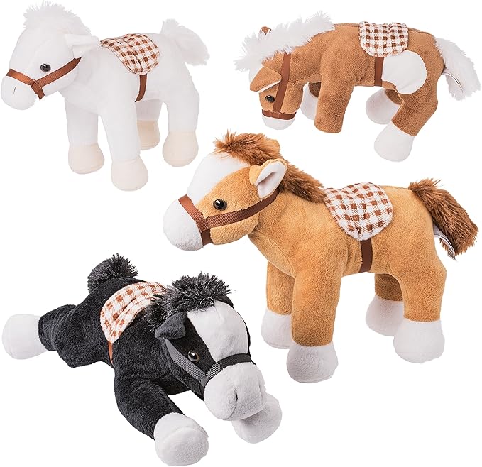 PREXTEX Bulk Jumbo 10'' Tall Plush Horses Stuffed Animal Horses Toys - 4 Pack | Party Favor Gifts and Supplies | Classroom Decoration | Cute Stuff Toy Baby, Kids, Toddler, Girls, and Boys Ages 6-12