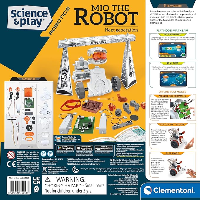 Clementoni- Science & Play Mio Robot: Interactive STEM Learning Robot with App, Obstacle Avoidance & Drawing Function (8+ Years)