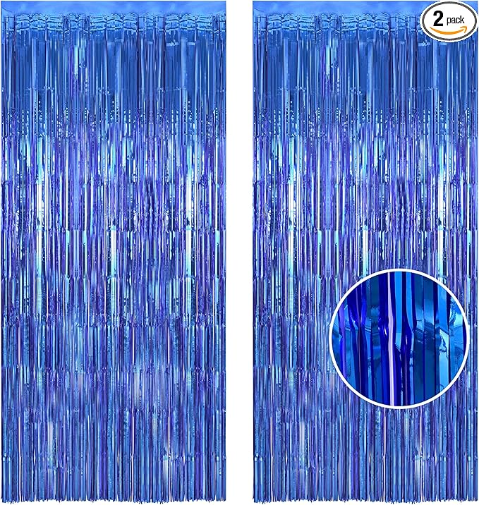 BRAVESHINE Foil Fringe Curtains - Tinsel Foil Curtain Party Steamers Backdrop for Boys Men/Blue Birthdays Decorations/Wedding/Anniversary Celebration/Sea Theme/Bachelorette Party