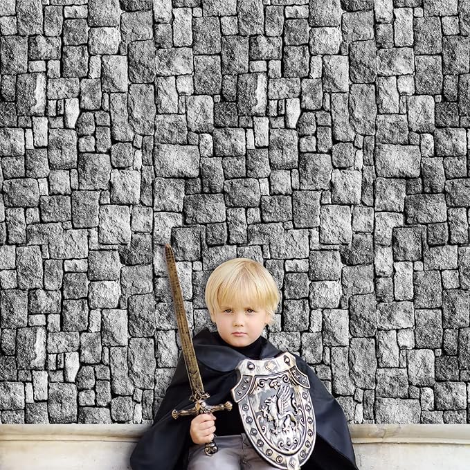 Irenare Halloween Stone Wall Tablecloths, Medieval Castle Party Decorations Supplies Disposable Plastic Brick Stone Tablecloth Brick Wall Table Covers for Birthday Party Favors(8 Pack,108 x 54 Inch)