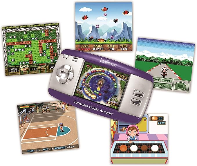 Compact Cyber Arcade Portable Gaming Console, 250 Games, LCD, Purple, JL2375PR