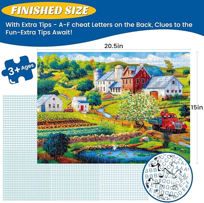 500 Pieces Puzzle for Adults,Country Farm Life Puzzle,Recycled Cardboard Landscape Puzzles 500 Piece,Challenging Game Home Decor Birthday Party Gift Toy for Adults Seniors 20.5 * 15 in