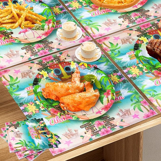 180PCS Hawaiian Aloha Party Supplies Serve 60, Luau Tropical Paper Plates and Napkins Kit for Summer Pool Beach Birthday Party Decorations, Includes Dinner Plates, Dessert Plates, Napkins