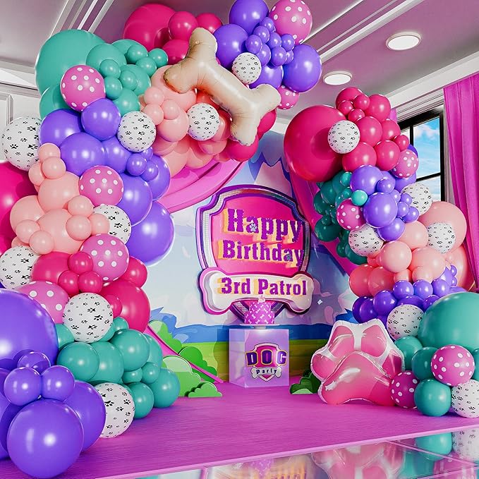ALL-IN-1 Paw Balloon Garland Arch Kit with BONUS Bone & Paw Print Balloons – Pink Paw Balloons Girl for Paw Birthday Decorations Girl – Paw Party Supplies