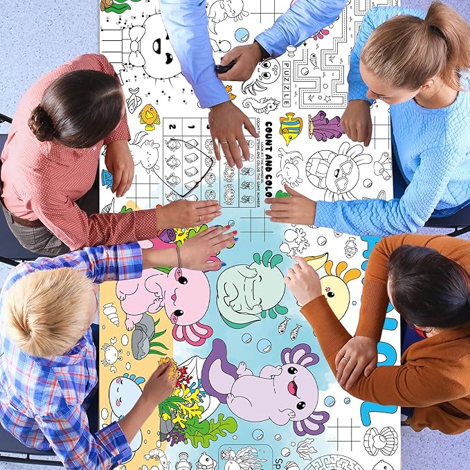 Naozinebi Axolotl Giant Coloring Poster for Kids Axolotls Large Coloring Tablecloth Big Paper Sheets Page Axolotl Theme Table Cloth DIY Activity Game Art Crafts Mat Wall Home Party Decoration Supplies