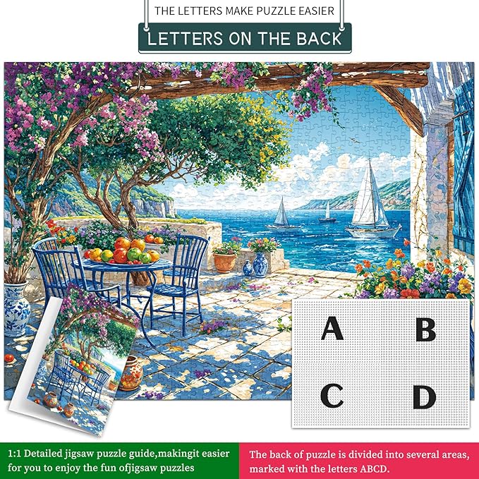 Jigsaw Puzzles for Adults 1000 Pieces, Interlock Perfectly Letter on Back No Dust, Home Decor Birthday Party Gift Toy for Men Women Elders Seniors, 1:1 Poster-Summer Coast