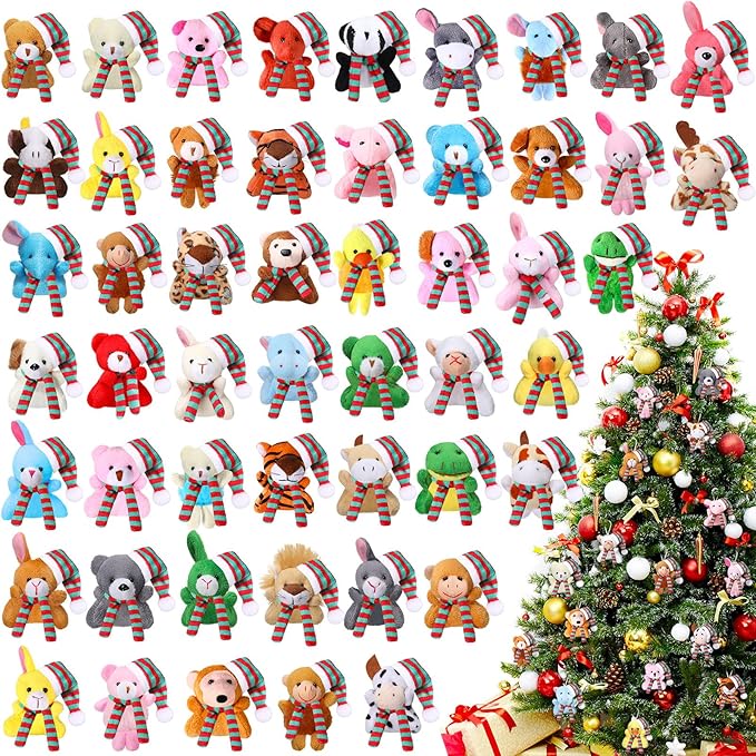 Skylety 50 Pcs Mini Stuffed Animals Bulk Cute Safari Jungle Small Plush Doll Toy Set Tiny Plush Keychain Decoration for Easter Party Favor Gift Carnival Classroom Prize(Assorted Animals,Vivid Color)