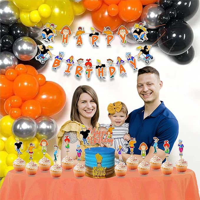 Johny Brvo Theme - Party Decorations, Retro Cartoon Inspired Birthday Decor, Funny Character Theme Party Supplies, Cake Topper & Cupcake Decoration Set, Bold Celebration Dessert Table Decor