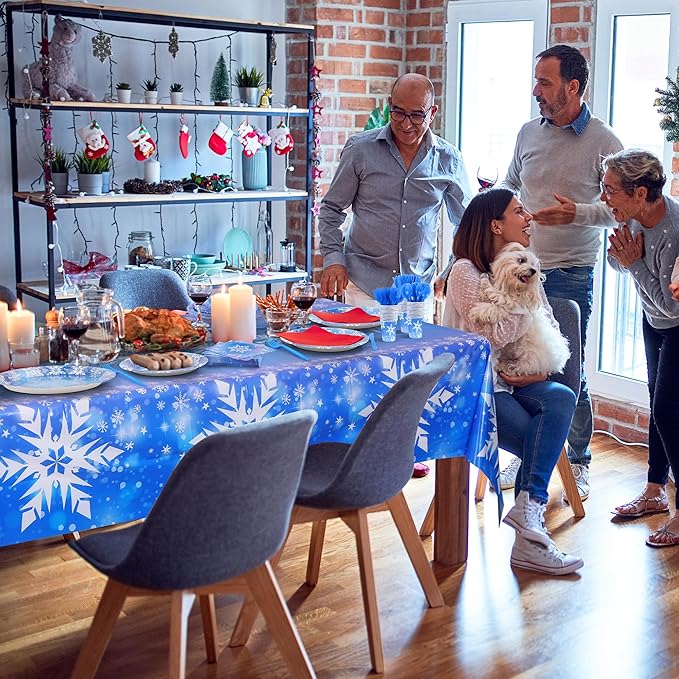 durony 145 Pieces Frozen Birthday Party Supplies Disposable Tableware Winter Snowflake Paper Plates Napkins Cups Forks Tablecloth for Christmas Winter Wonderland Frozen Party Decorations