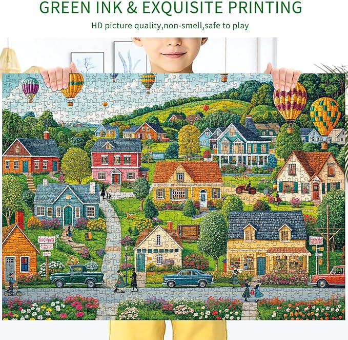 Jigsaw Puzzles for Adults 1000 Pieces, Interlock Perfectly Letter on Back No Dust, Home Decor Birthday Party Gift Toy for Men Women Elders Seniors, 1:1 Poster-Happy Town