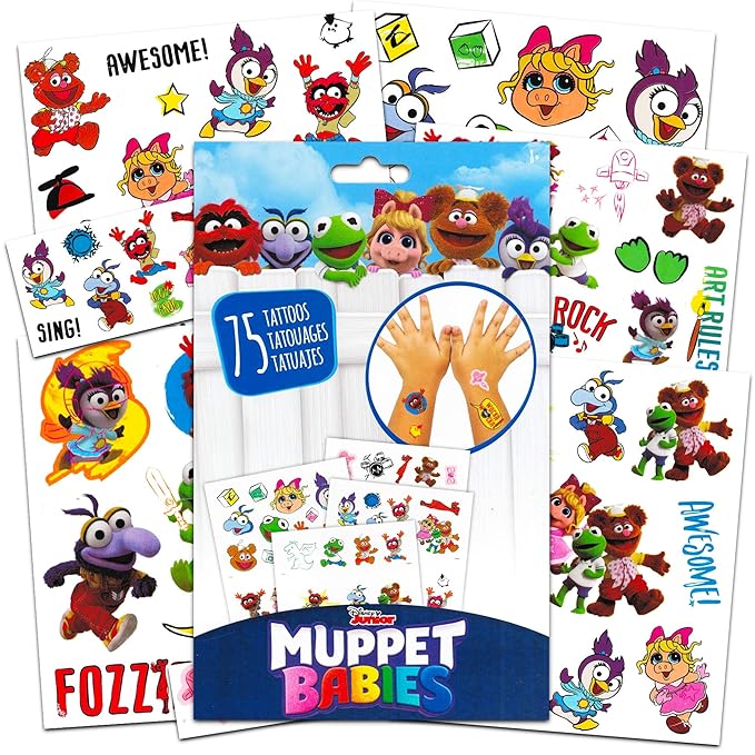 Disney Muppet Babies Tattoos Party Supplies Pack ~ 75 Muppets Temporary Tattoos Featuring Kermit, Fozzie, Miss Piggy and More (5 Sheets, Muppet Babies Toys)