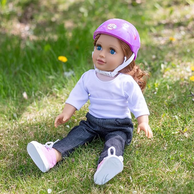 Purple Bike Helmet for 18" Dolls - Includes Doll Bicycle Helmet w Decorative Decal Stickers Accessory