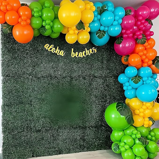Tropical Balloons 12 Inch Summer Hawaiian Hot Pink Orange Teal Yellow Green Colorful Latex Party Balloon Multicolor for Luau Pool Aloha Beach Birthday Baby Shower Wedding Party Decoration