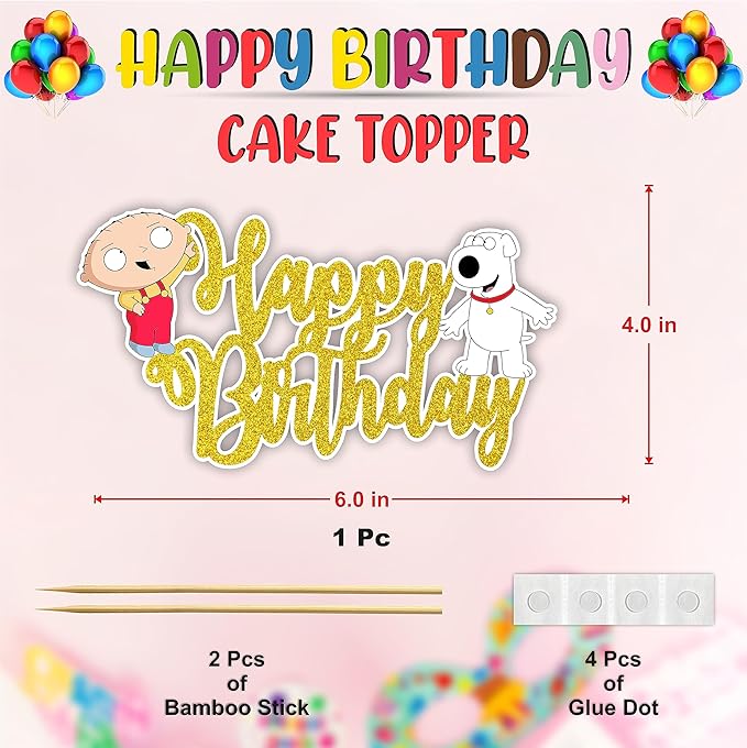 Stewe Grifin Happy Birthday Cake Topper – Cartoon Comedy Theme Cake Decoration for Birthday Celebration, Character Style Dessert Topper for Party Cakes, Table Display Styling, Photo Setup.