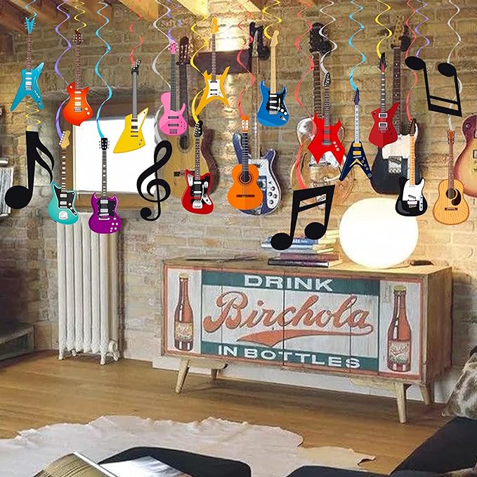 20PCS Guitar Party Hanging Swirls Decorations for Guitar Theme Birthday Party Hanging Booth Props Musical Instrument Hanging Swirls for Music Note Baby Shower Supplies