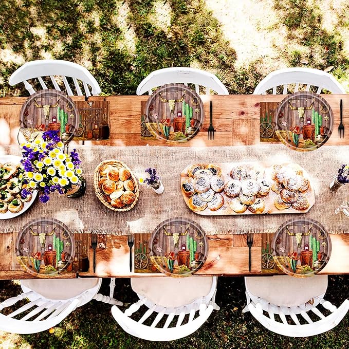 50Pcs Western Party Plates Western Cowboy Party Supplies 7"Wild West Dessert Paper Plates Wood Grain Plates Western Cowboy Theme Baby Shower Camp Fire Camping Barn Wild West Birthday Party Decor