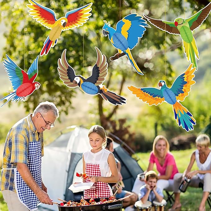 6 Pieces Tropical Birds Honeycomb Paper Cutouts Hanging Parrot Hawaiian Luau Tropical Party Decorations for Summer Beach Jungle Safari Rainforest Theme Birthday Party Home Classroom Decor Supplies