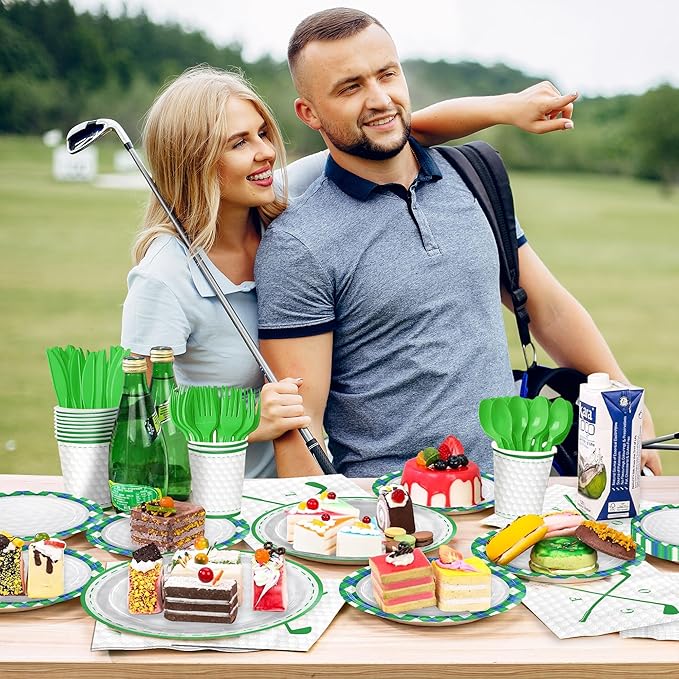 168pcs Golf Birthday Party Supplies Plates Napkins Paper Cups for Golf Sports Themed Decorations Tableware Set for Kids Boys Birthday Decor Serve 24 Guests