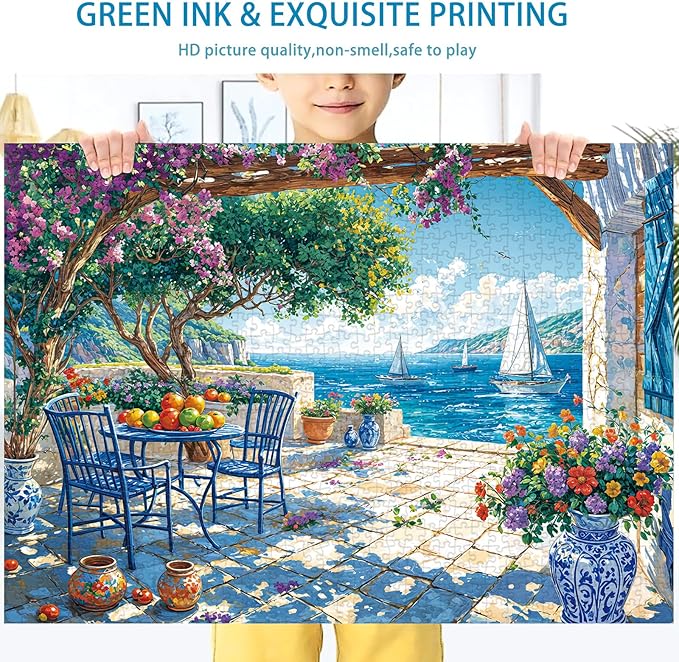 Jigsaw Puzzles for Adults 1000 Pieces, Interlock Perfectly Letter on Back No Dust, Home Decor Birthday Party Gift Toy for Men Women Elders Seniors, 1:1 Poster-Summer Coast