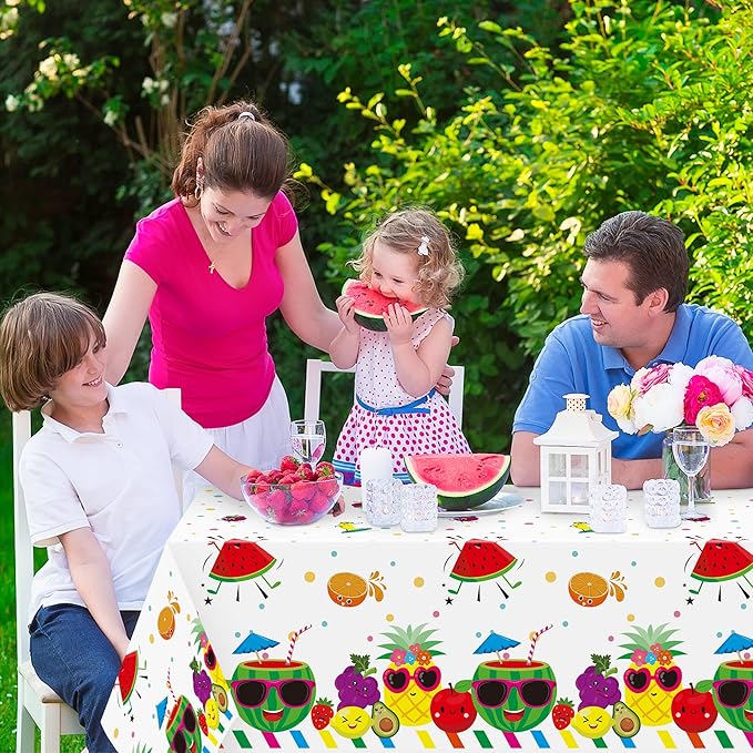 3 Packs Fruit Theme Table Cover Decorations Watermelon Pineapple Disposable Plastic Tablecloths for Kids Birthday Baby Shower Summer Fruit Hawaii Party Decorations Supplies, 54x108 inch