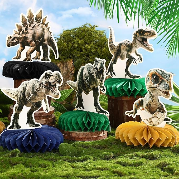 10 Pcs Dinosaur Party Decorations, Dinosaur Birthday Decorations Dinosaur Centerpieces for Birthday Party 3D Dino Honeycomb Table Decorations Jungle Animal Theme Table Decor For Boys Girls