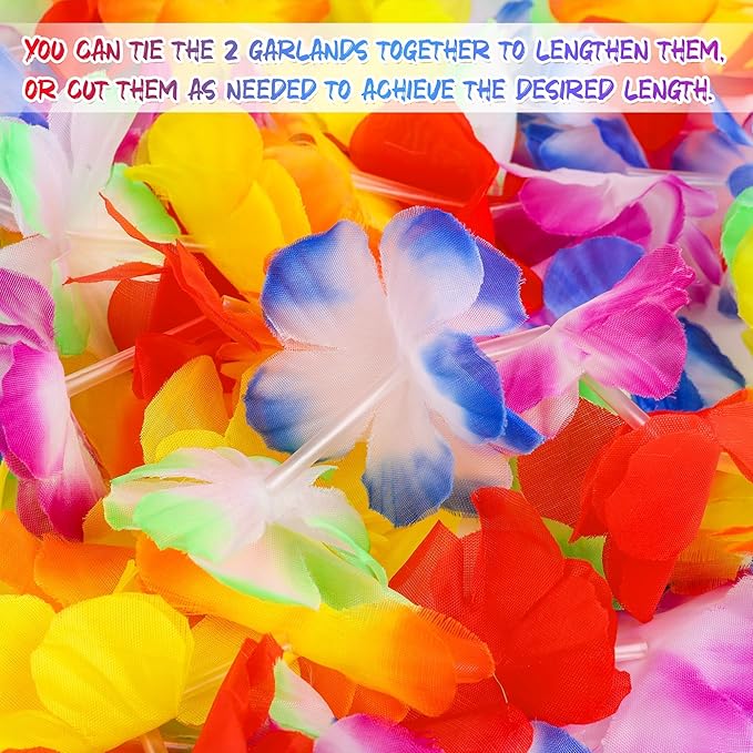 Aneco 50 Pack Hawaiian Tropical Jumbo Multicolored Luau Hibiscus Flower Lei Garland for Hawaiian Party Supplies Decorations, 10 Feet Each