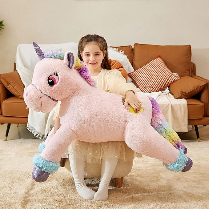 IKASA Giant Unicorn Stuffed Animal Plush Toy,Big Large Jumbo Soft Toys,43" Huge Size Cute Fluffy Plushy Fat Oversized Plushie,Gifts for Kids Girls Boys (43 inches, Pink)